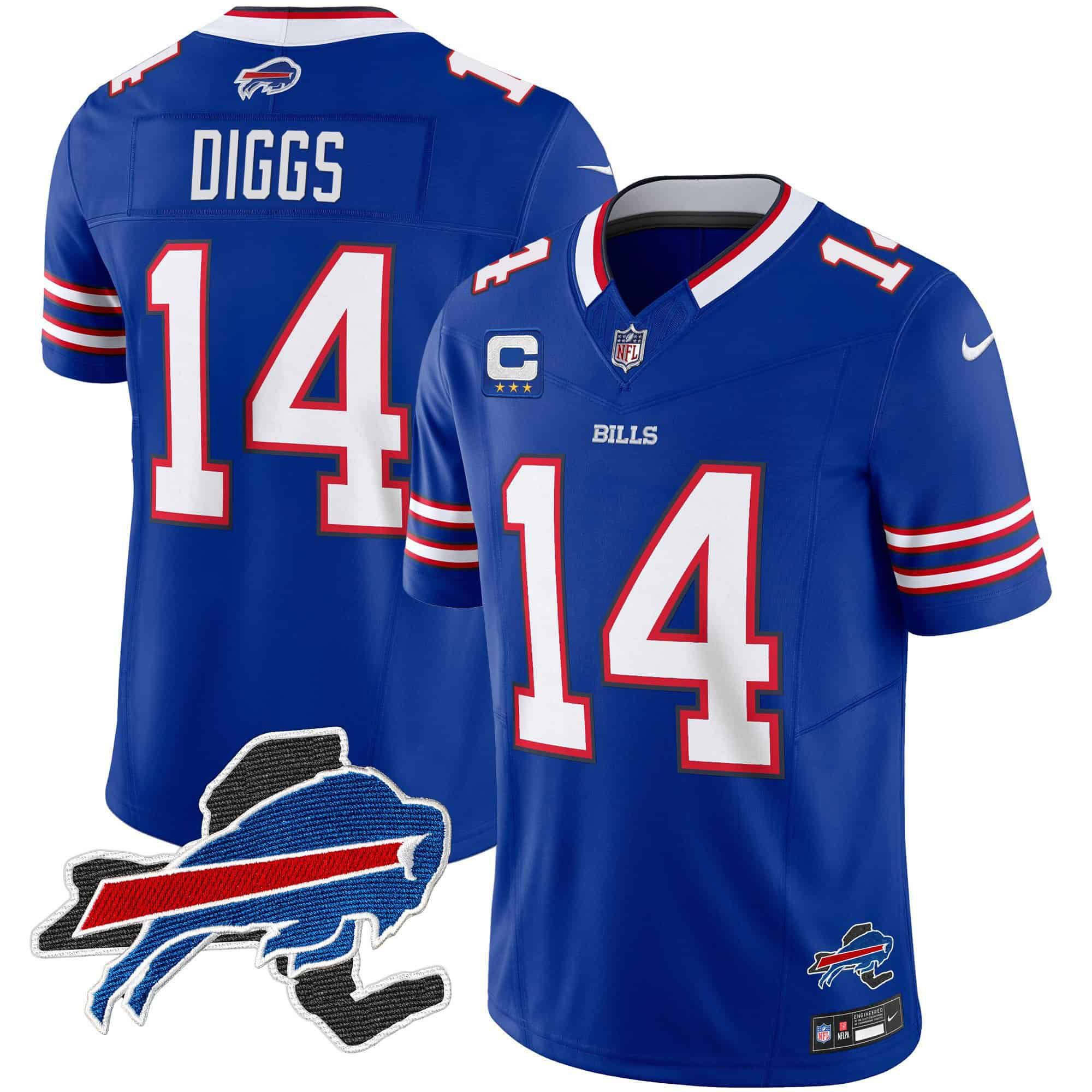 Men Buffalo Bills #14 Diggs Blue 2024 Nike Patch Vapor Limited NFL Jersey style 1